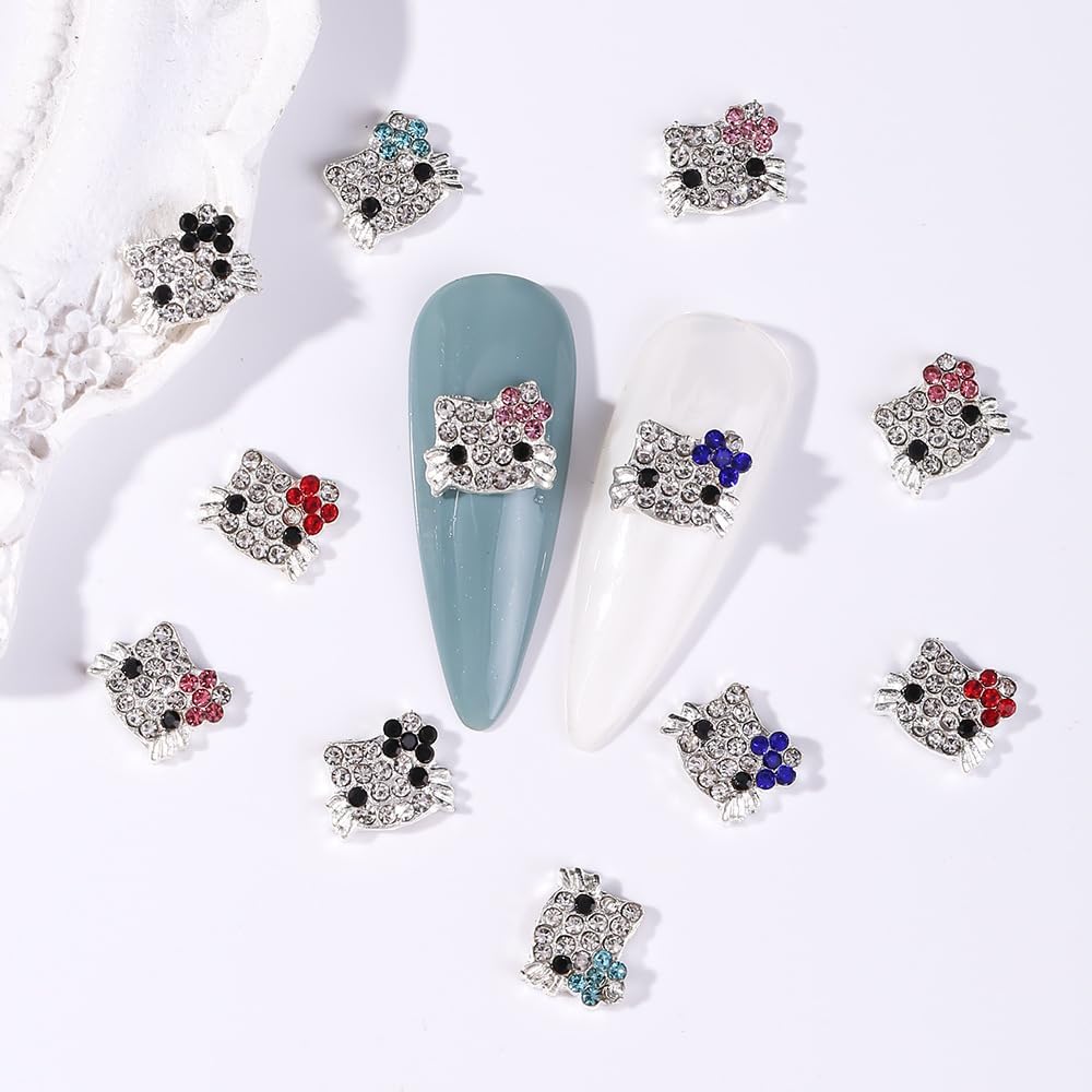 Dijes de uñas KurKur para uñas acrílicas, 3D, plateado, kawaii, de dibujos animados, para arte de uñas, gemas de uñas de aleación y diamantes de