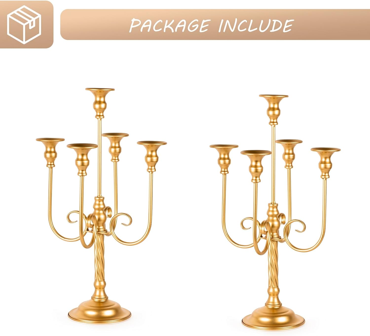 Centros de mesa dorados para mesas, 2 portavelas de boda con 5 ramas, soporte de pedestal de vela en espiral de metal para centros de mesa, fiestas,