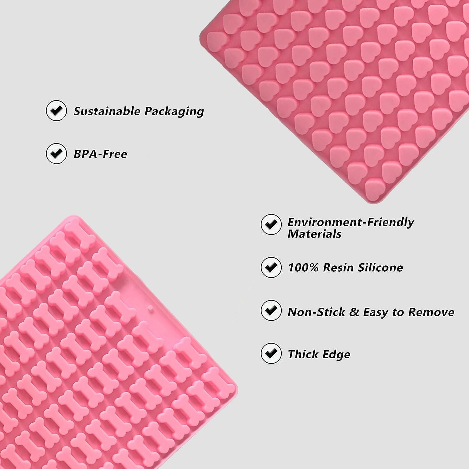 Molde de silicona con forma de corazón, mini moldes para huesos de perro, antiadherente, para chocolate, para fondant, galletas, gelatina, rosa, 2