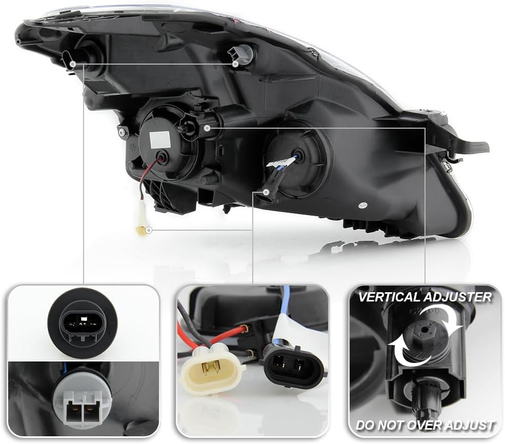 VIPMOTOZ Tubo de neón con tira LED DRL, proyector halógeno para faros delanteros para 2007-2009 compatible con Nissan Altima Sedán, carcasa negra