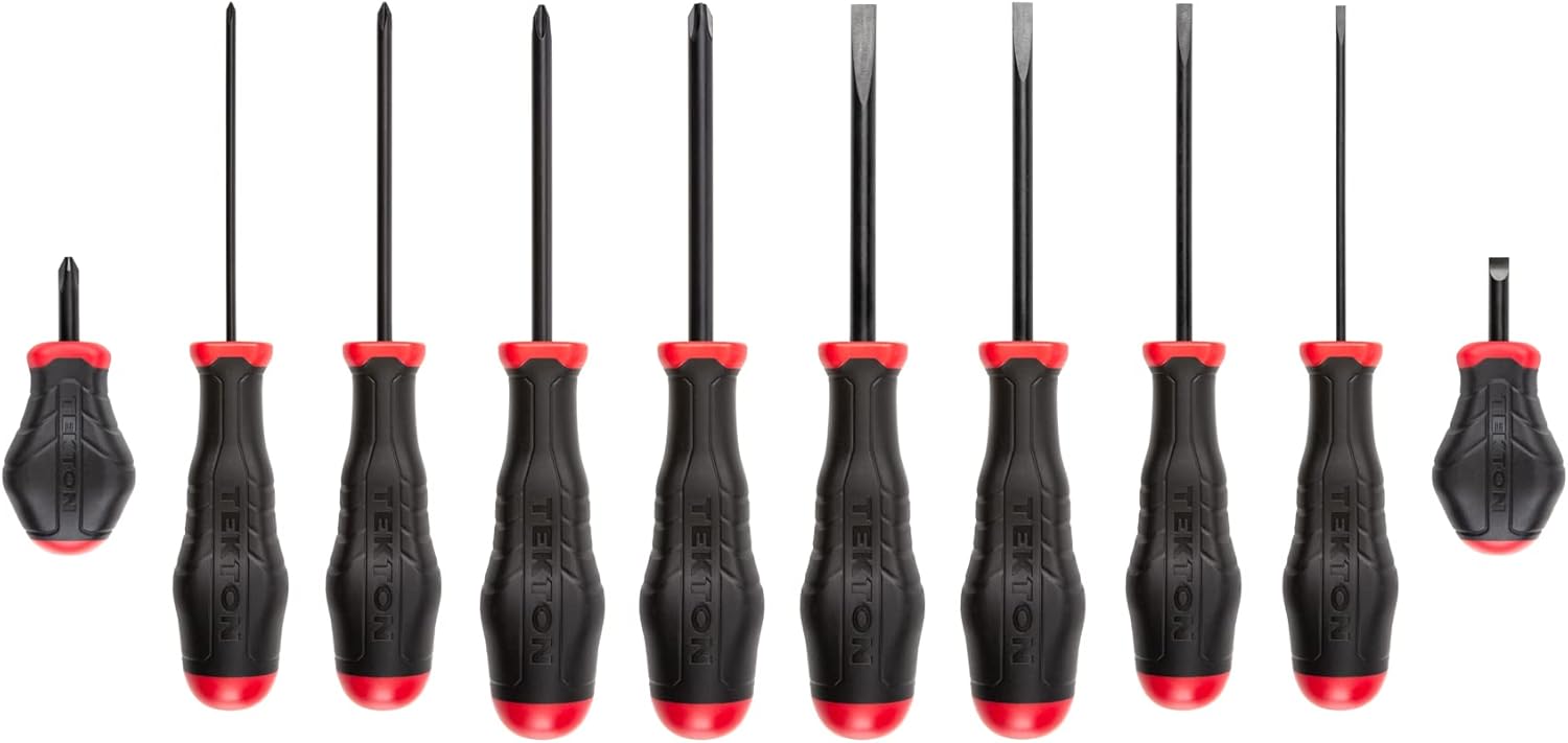 TEKTON Juego de destornilladores de hoja de óxido negro de alto par, 10 piezas (#0-#3, 18-516 pulgadas)  DRV41239