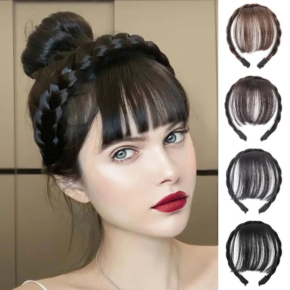 Banda de pelo falso, flequillo, trenza, peluca de flequillo, extensión de pelo con flecos, extensiones de cabello para mujeres con clips (tiene