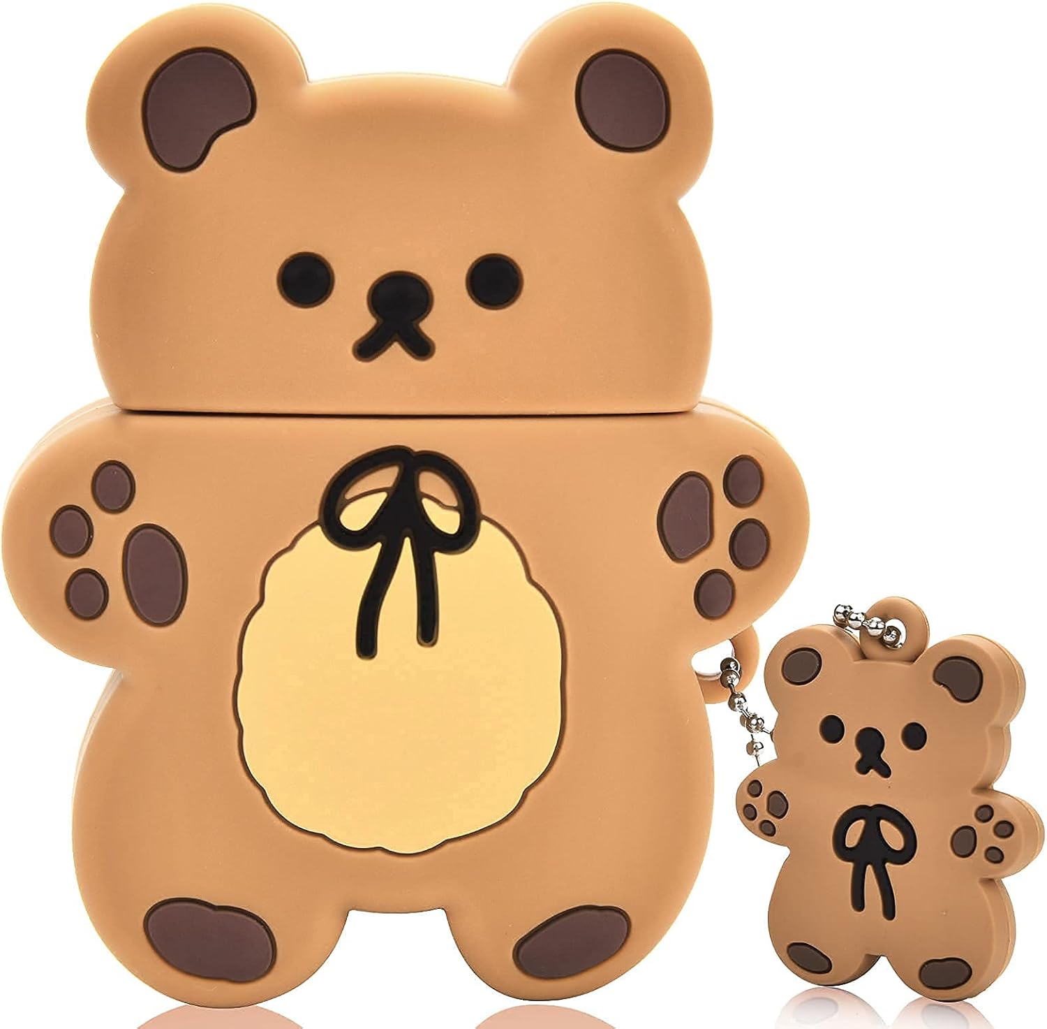Lindas fundas para AirPods con llavero de oso de dibujos animados, diseño de oso de galleta, funda de silicona protectora completa compatible con