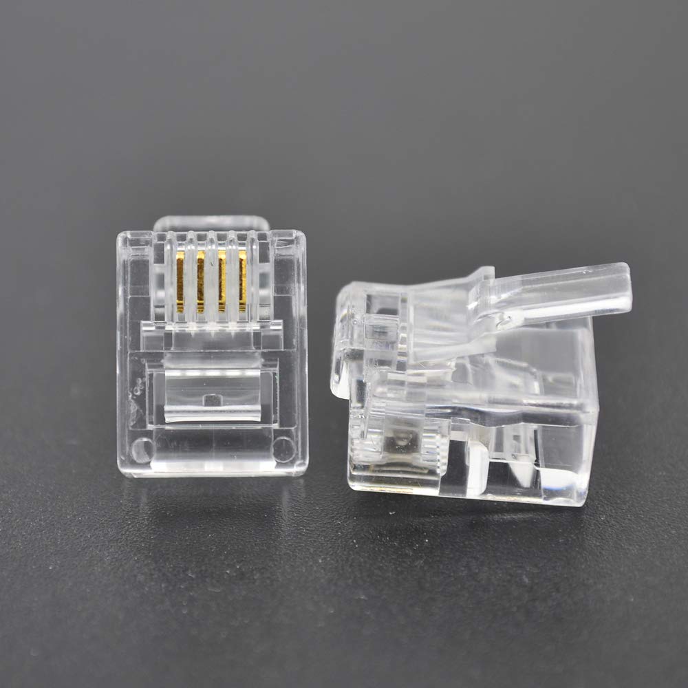 SMITON Paquete de 100 conectores RJ11, conectores modulares de teléfono, conectores macho 6P4C
