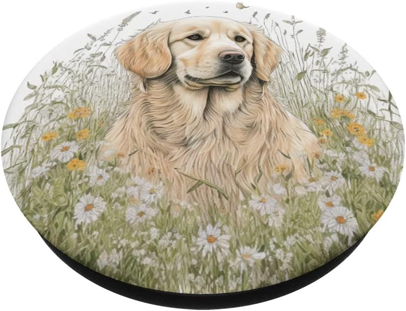 Lindo perro Golden Retriever en flor prado salvaje PopSockets intercambiables PopGrip
