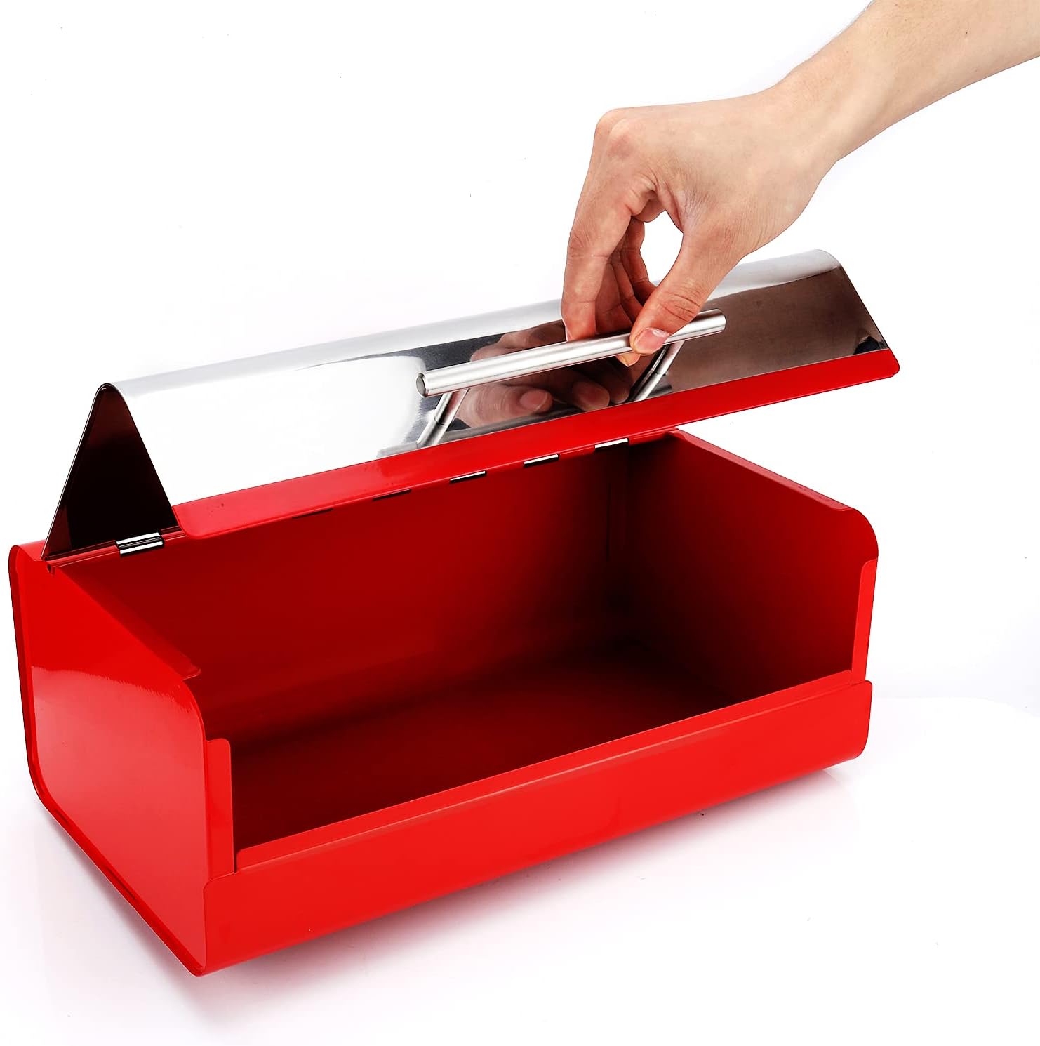 Panera de acero inoxidable con función Keep Fresh, contenedor de alimentos grande y multiusos, regalos de Navidad para cocina o encimera (rojo)