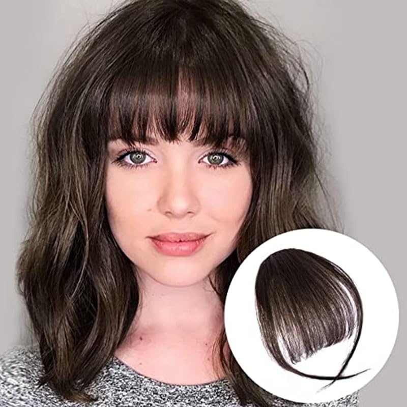 Flequillo con clip de cabello humano real, patillas de flecos, extensión plana y ordenada para mujeres y niñas, accesorios de uso diario (negro,
