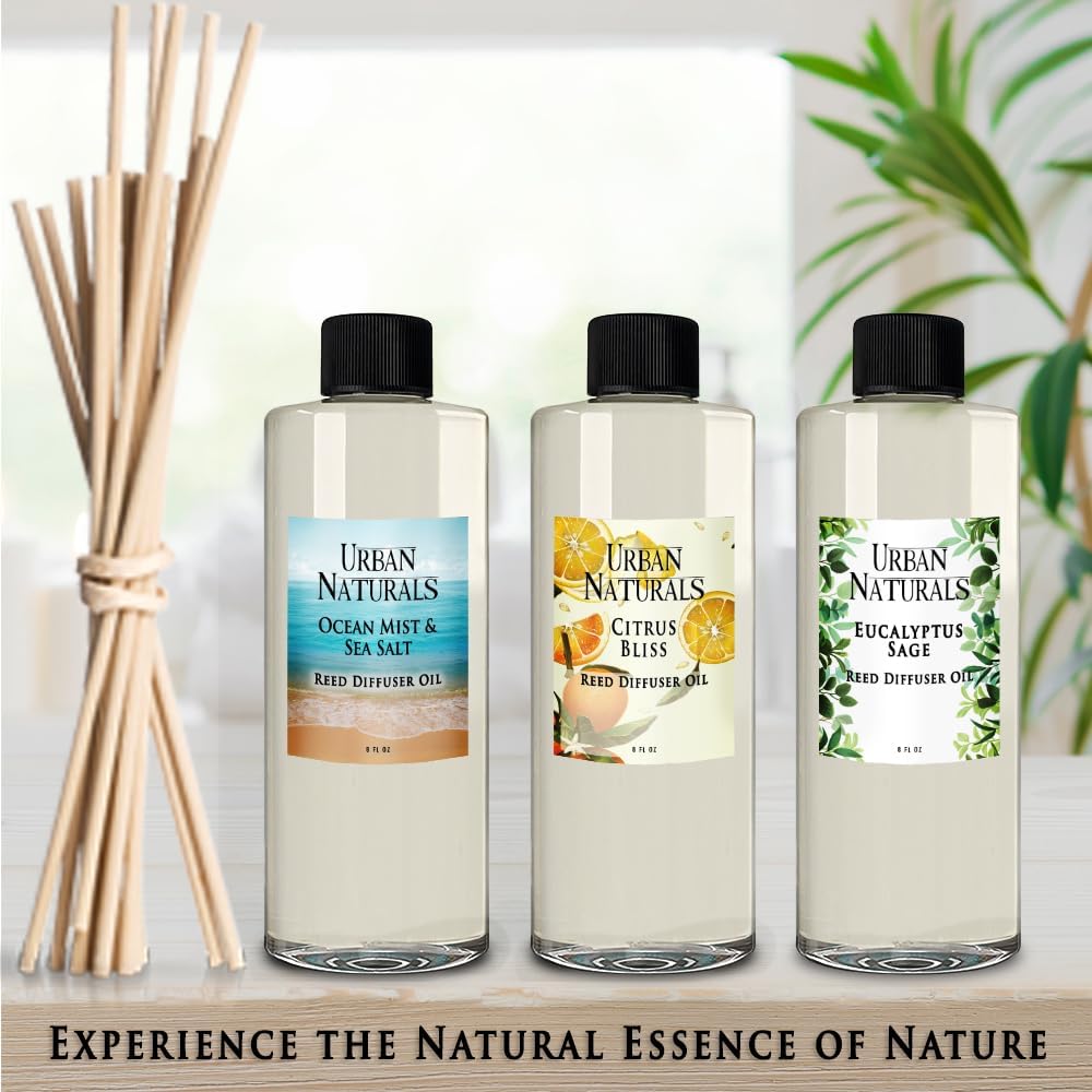Urban Naturals Repuesto de difusor de varillas de aceite esencial de verbena de limón, tamaño grande de 8 onzas, incluye un juego gratis de varillas