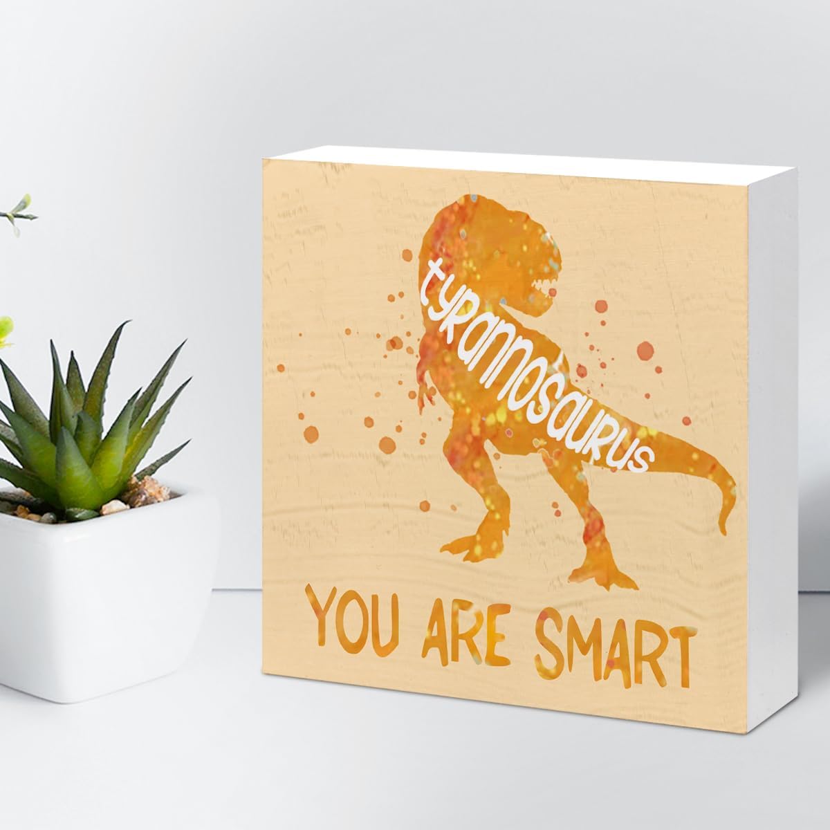 Letrero de madera con texto en inglés “You are Smart Inspiration” para cuarto del bebé, decoración de escritorio con diseño de tiranosaurio naranja