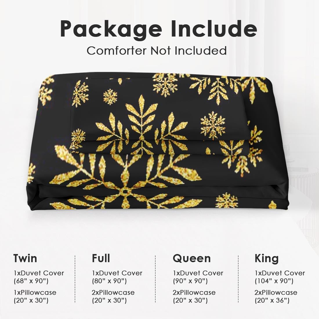 Juego de funda de edredón, diseño de copos de nieve dorados para niños y adultos, decoración de dormitorio, juego de funda de edredón de Navidad con