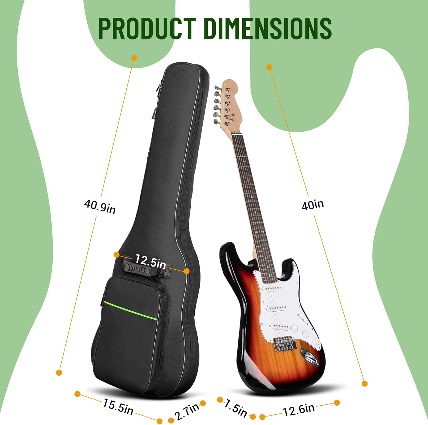 CAHAYA Bolsa de guitarra eléctrica Bolsa de concierto 0.3 pulgadas de espesor acolchado mochila suave guitarra eléctrica caso verde CY0293