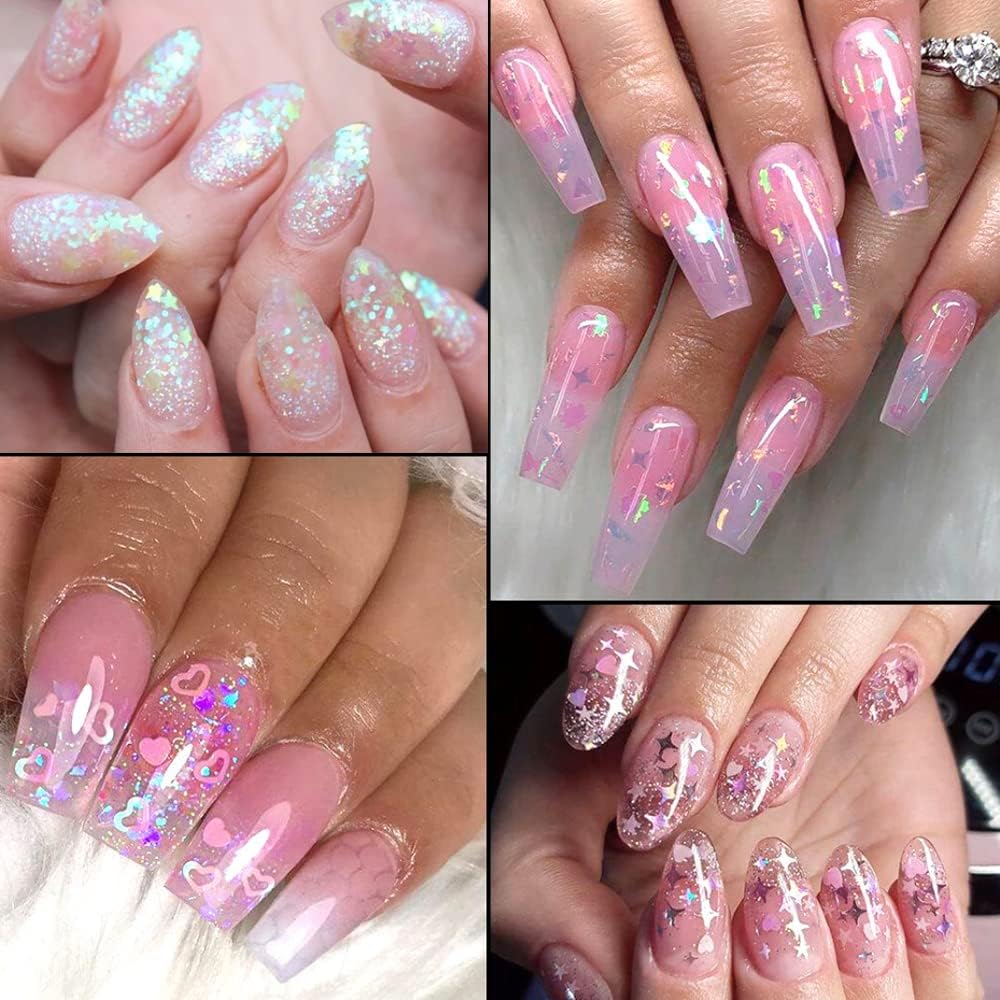 24 rejillas de lentejuelas holográficas para uñas y 1 pinza de arte de uñas, copos de sirena iridiscentes, calcomanías ultrafinas y coloridas con