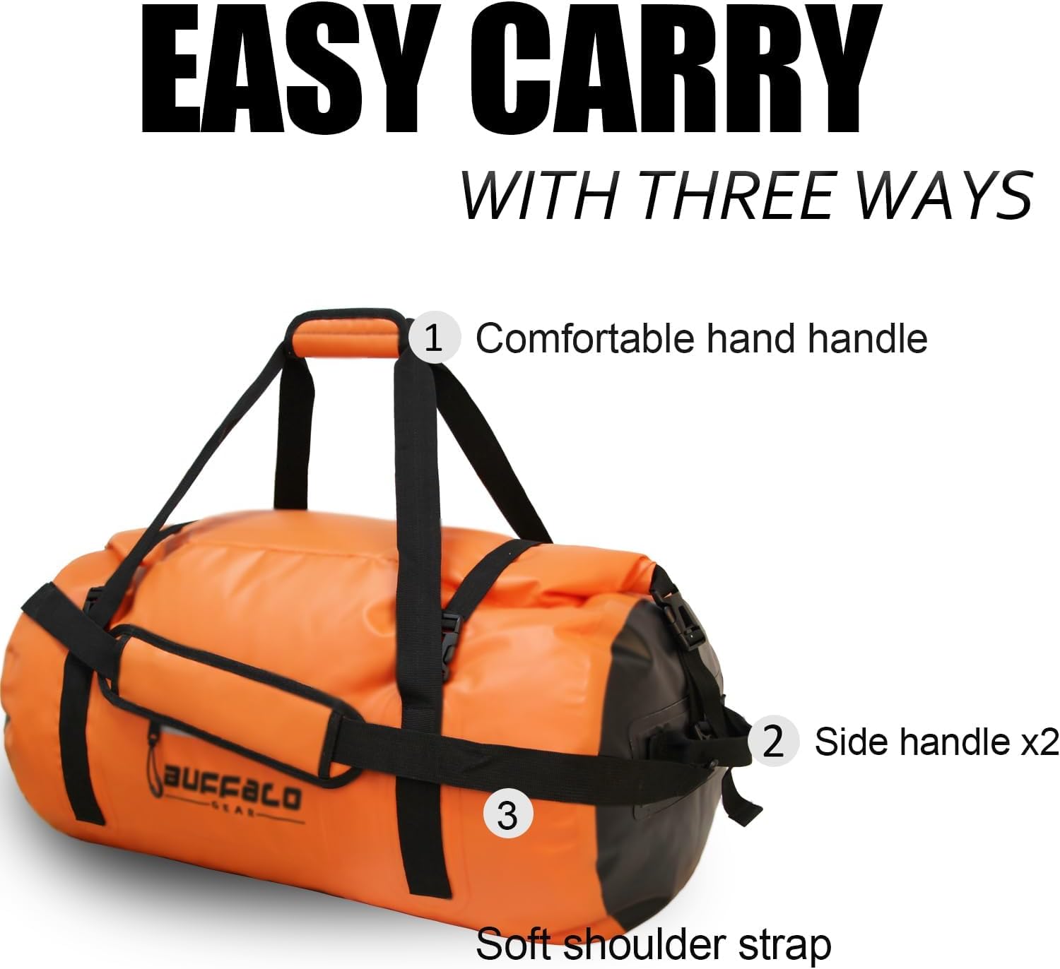 Buffalo Gear Bolsa de lona impermeable 40L 60L 80L Roll-top Dry Bag Heavy Duty Impermeable Duffel Bolsa de viaje para kayak, rafting, barco, pesca,