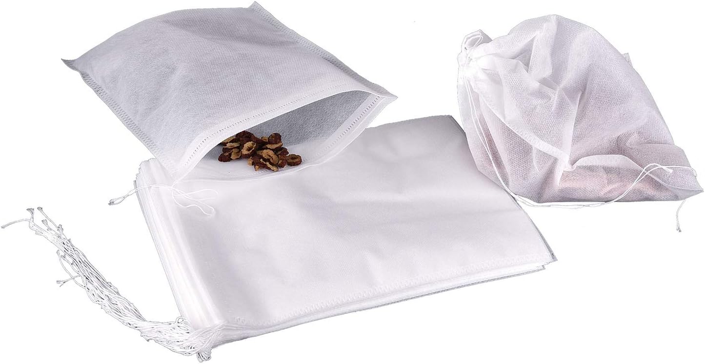 TamBee Bolsas de té desechables de 8 x 10 pulgadas, bolsas de té reutilizables para té suelto, bolsa vacía con cordón, 100 unidades