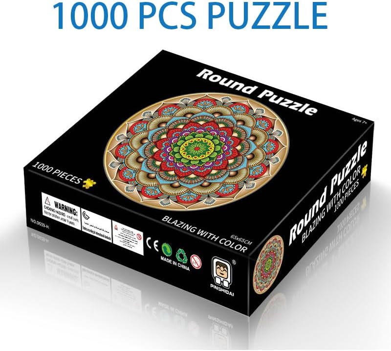 Rompecabezas de mandala de 1000 piezas para adultos, colorido rompecabezas redondo, rompecabezas de desafío para adultos