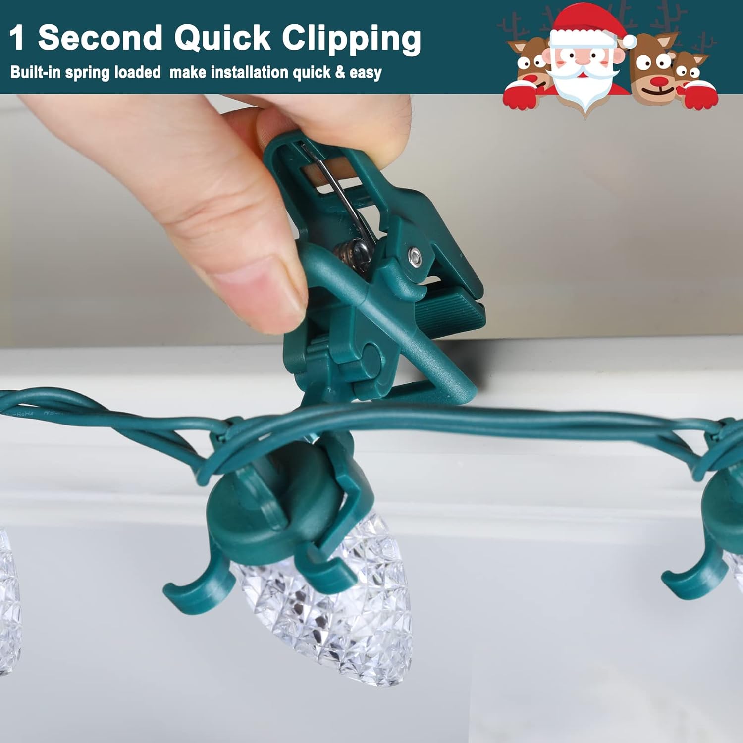 C7 C9 – Clips de resorte para luces navideñas, 50 unidades de luces navideñas, clips de resorte rápido, clips de tejas y canaletas inastillables