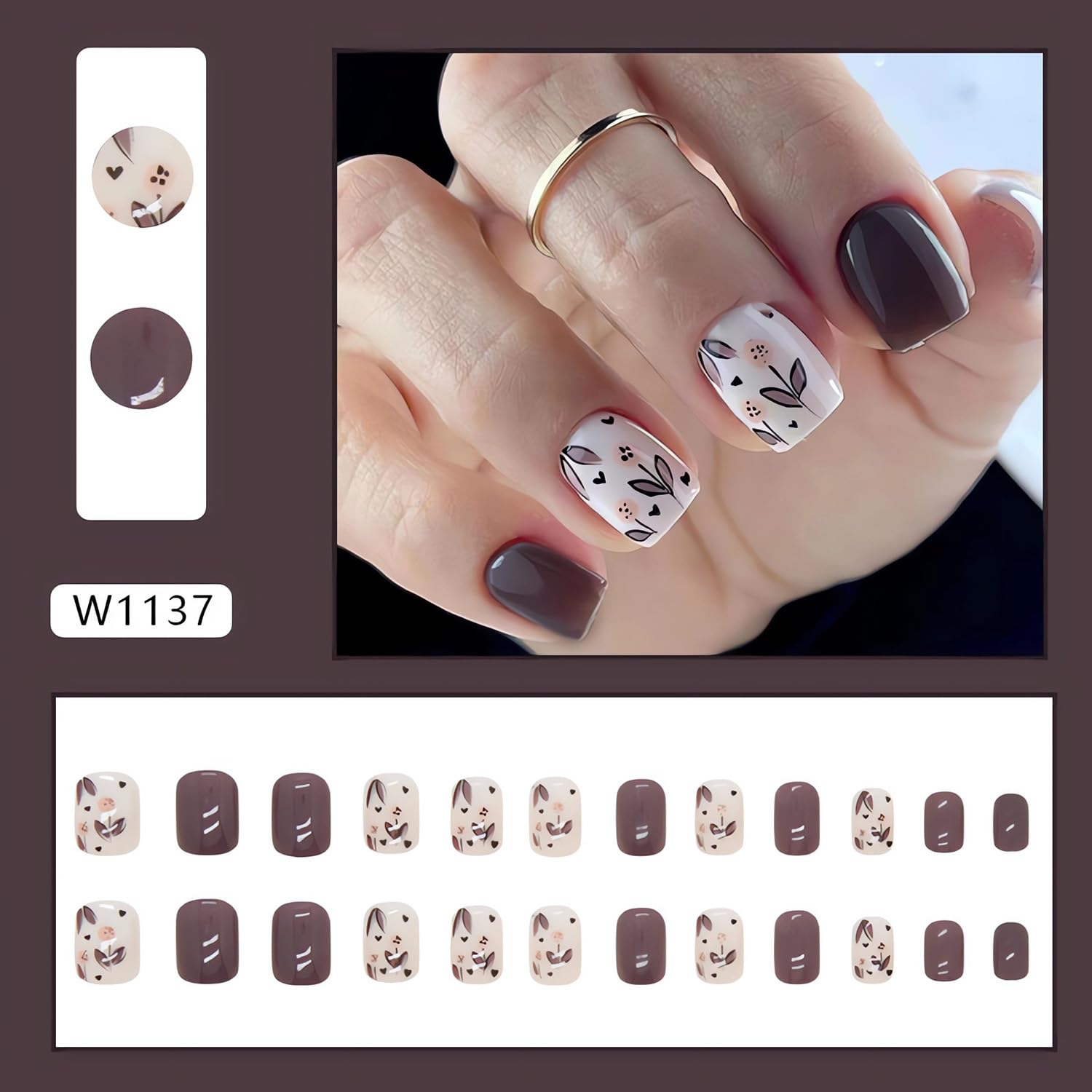 Uñas postizas a presión de otoño, uñas postizas cortas de color sólido, uñas cuadradas con pegamento, uñas artificiales de cobertura completa, uñas