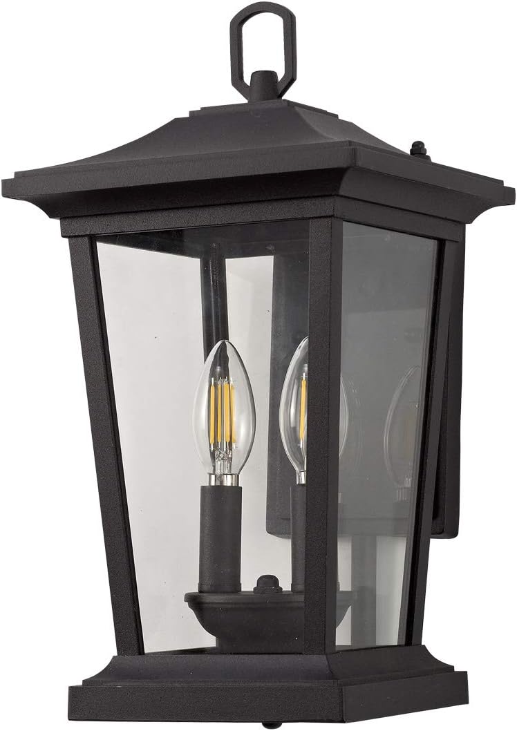 Smeike Aplique de pared grande para exteriores, linterna de 2 luces, lámpara de montaje en pared exterior con vidrio transparente, patioporche
