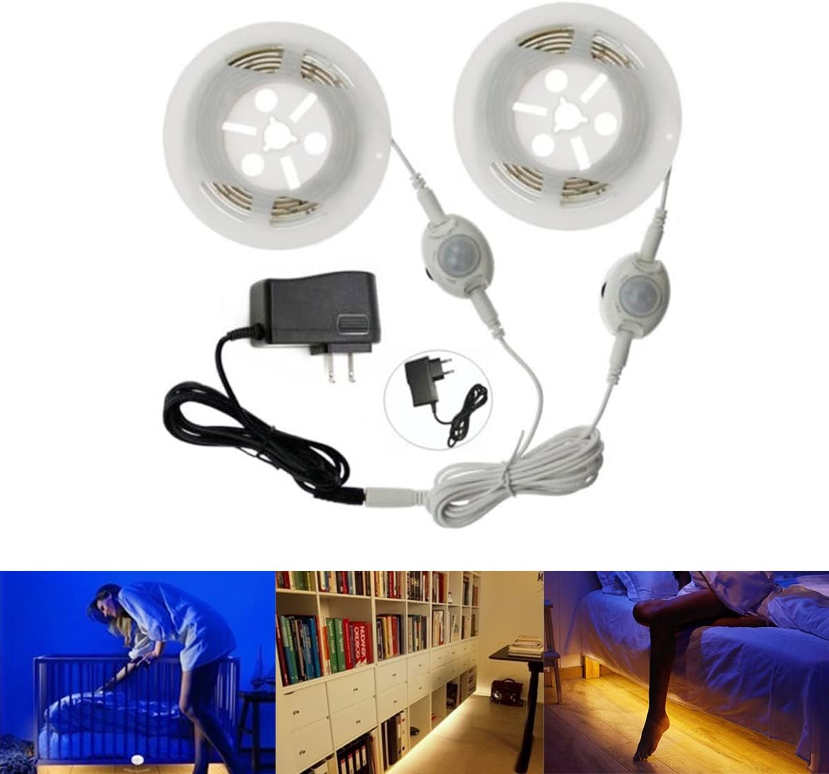 ROCON P Sistema de iluminación LED digital activado por movimiento para debajo de la cama con sensores de movimiento, 2 x 3.3 pies  3.3 ft sensor de