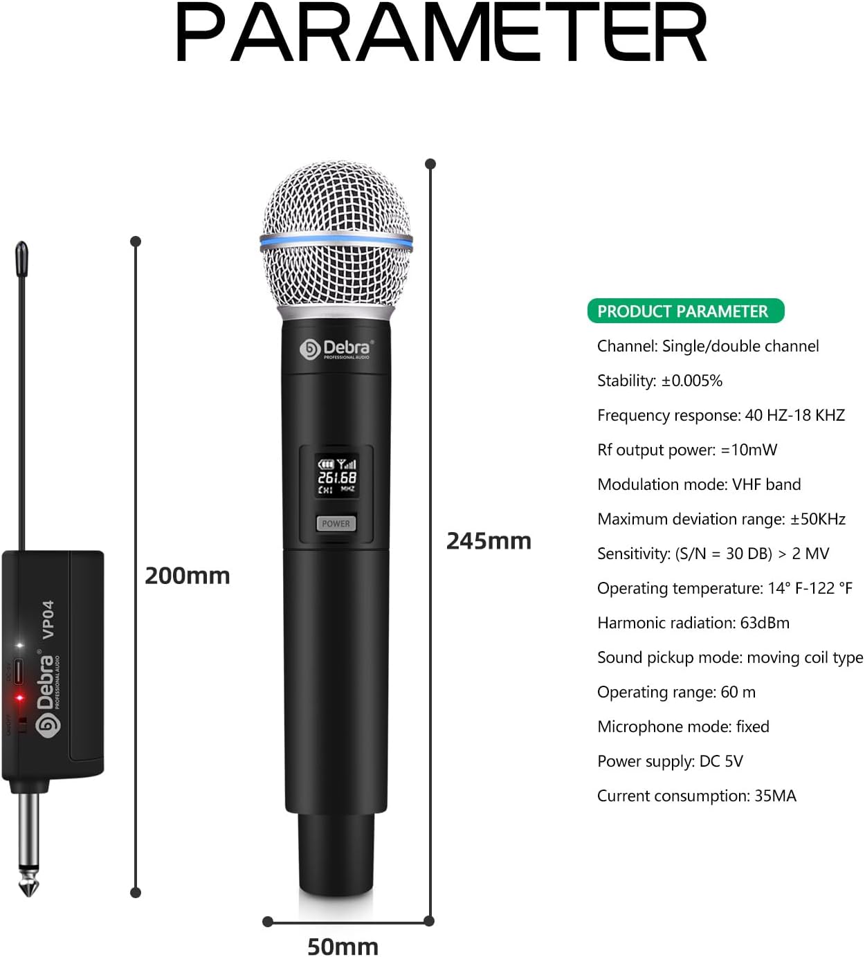 D Debra Sistema de micrófono inalámbrico Audio Dual Micrófono de mano dinámico inalámbrico con receptor recargable, para cantar karaoke, boda, DJ,
