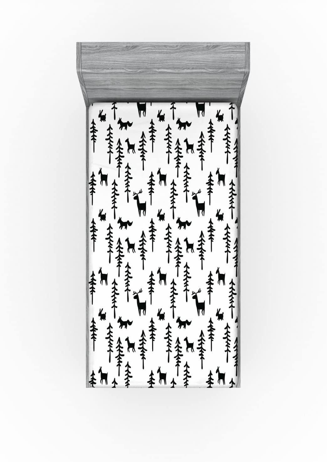 Ambesonne Sábana bajera ajustable de bosque, inspirado en la Navidad, diseño de renos, pinos y conejos, funda de cama con bolsillo profundo elástico