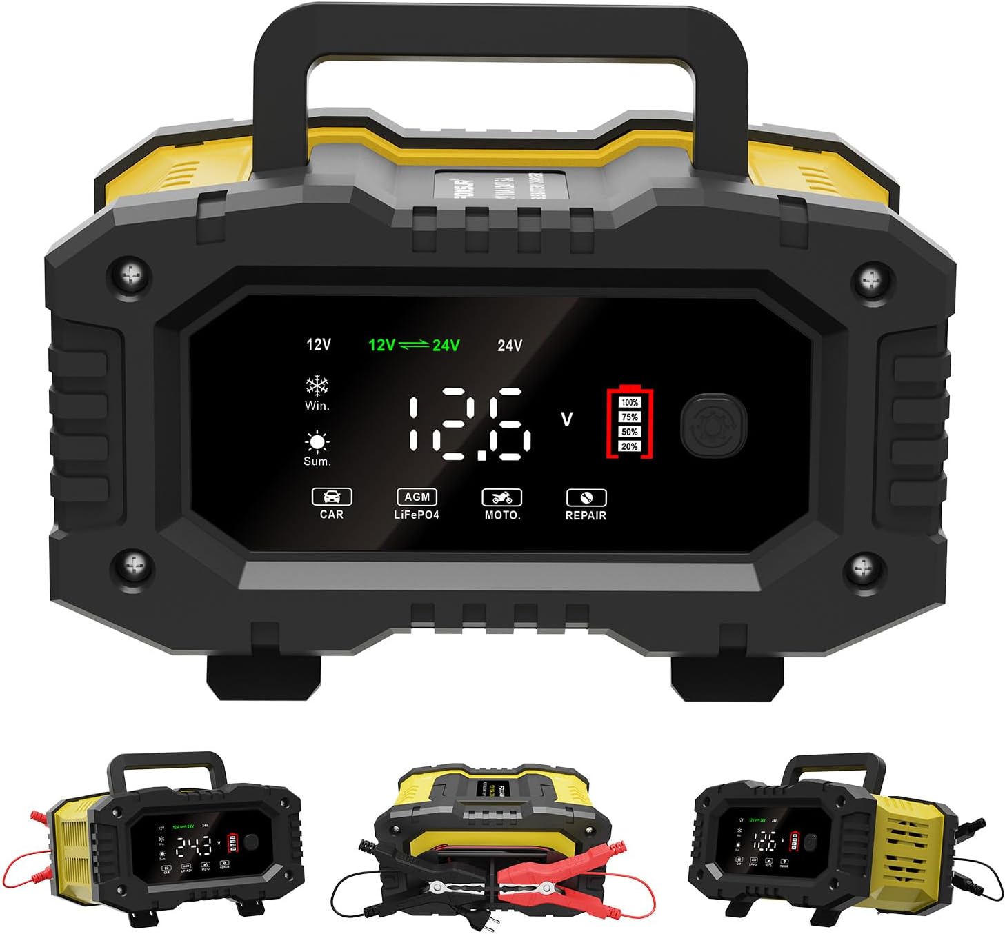 Cargador de batería de coche de 10 amperios, LiFePO4plomo-ácido de 12 V y 24 V (AGMGelSLA..) Cargador de batería automotriz, mantenedor de batería,