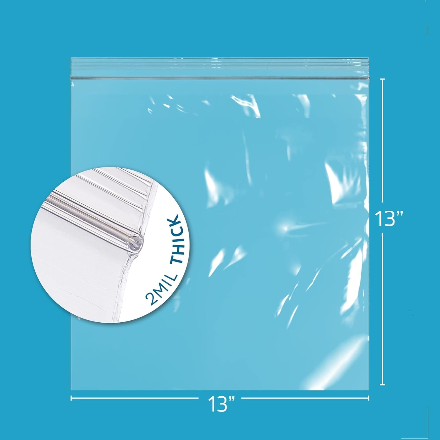 GPI – Paquete de 100 bolsas de plástico transparente con cierre de cremallera de 13 x 13 pulgadas, grandes bolsas de polietileno de 2 mil de grosor,