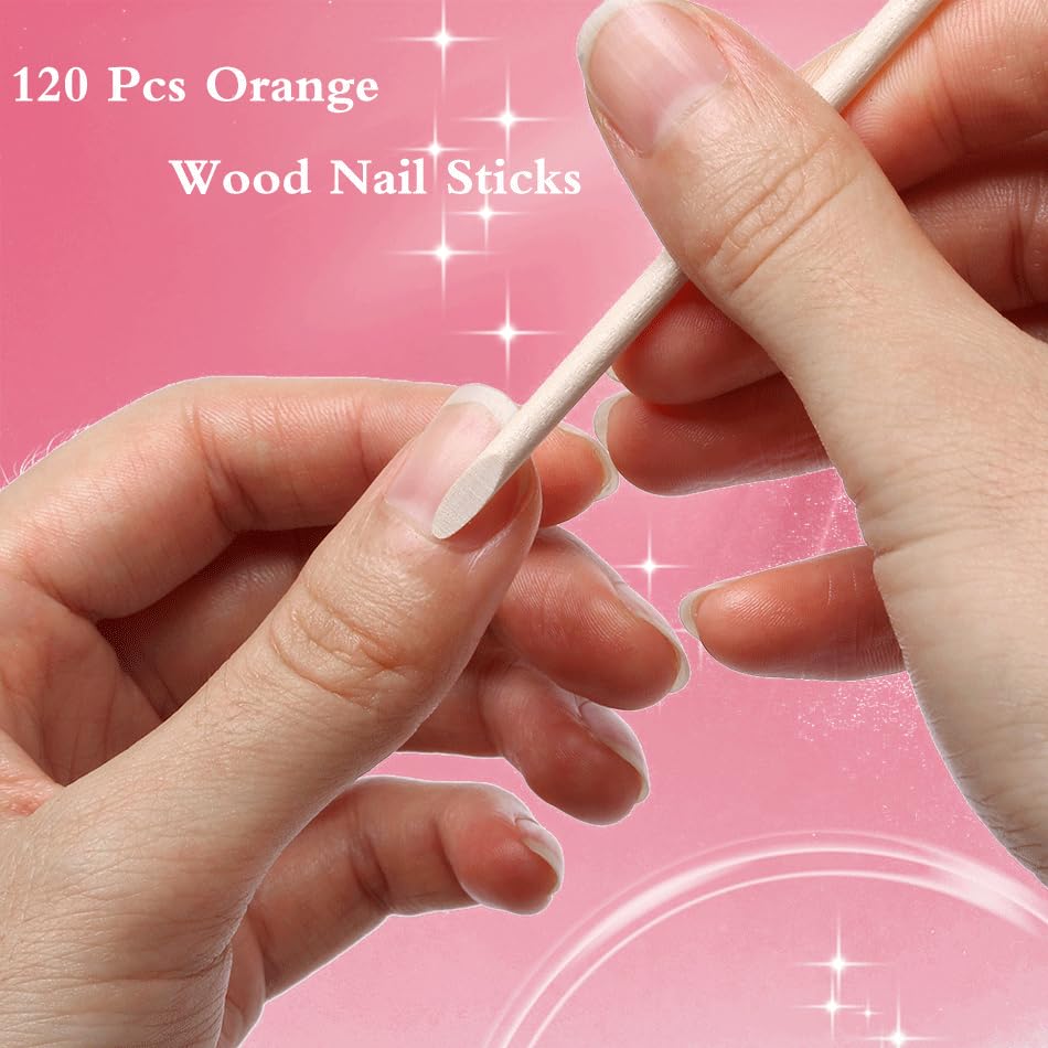 Borogo – 120 unidades de palitos naranjas para uñas, palitos de madera naranja de doble cara, multifuncional, removedor de cutículas, herramienta de