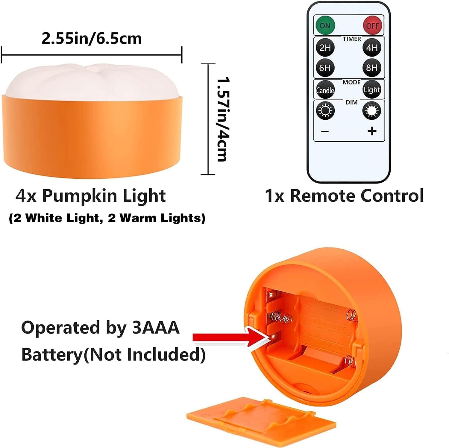 Luces de calabaza de Halloween, paquete de 4 luces LED de calabaza con control remoto y temporizador, funciona con pilas, luz de linterna para
