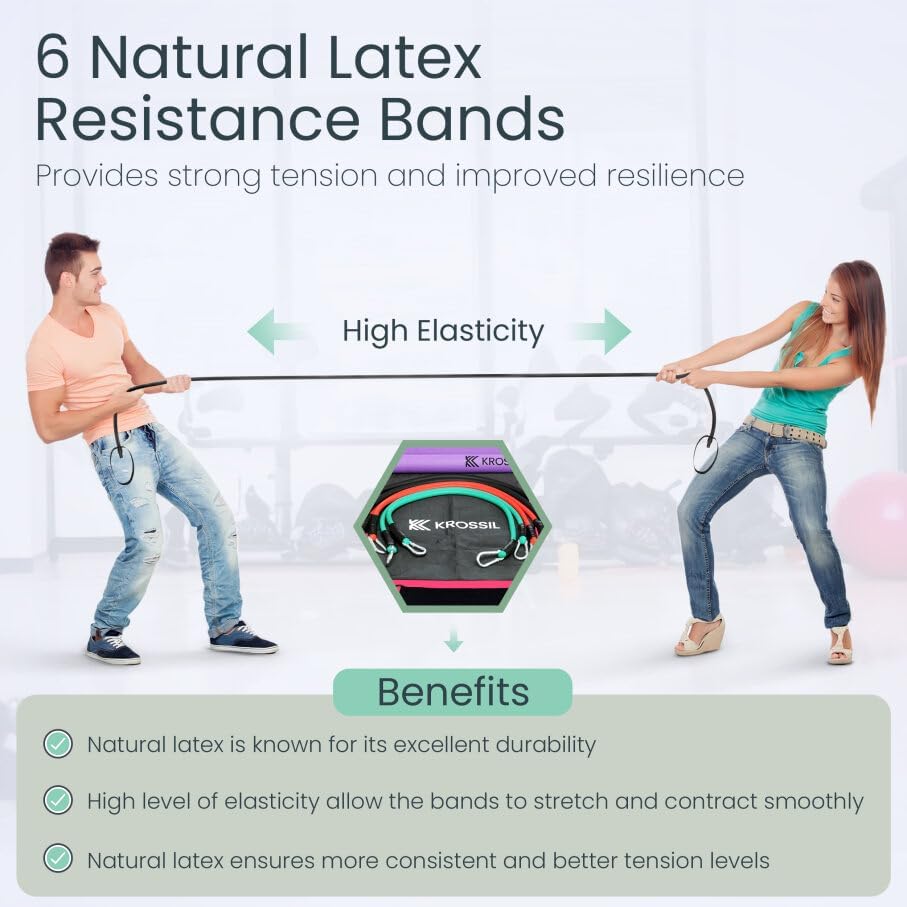 Portable Pilates Bar with Resistance Bands – Adjustable Fitness Kit for Home Workouts – 6 Resistance Bands + 5 Exercise Loop Bands – Natural Latex
