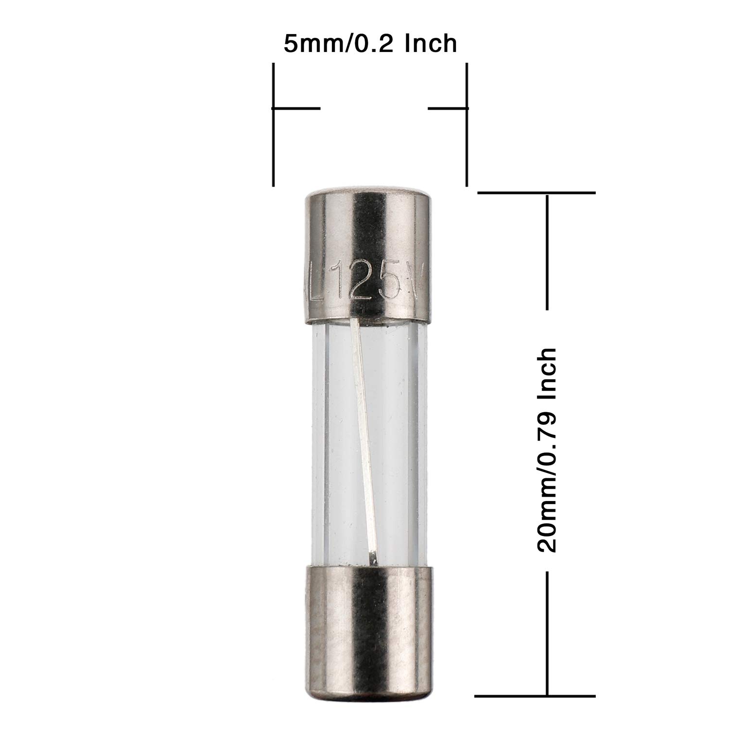 BOJACK Fusibles de luz de Navidad de 0.197×0.787 in 125V 0.5A 1A 2A 3A 4A 5A 8A 10A 15A Fusible de vidrio de soplado rápido 3.6X10mm Mini fusible