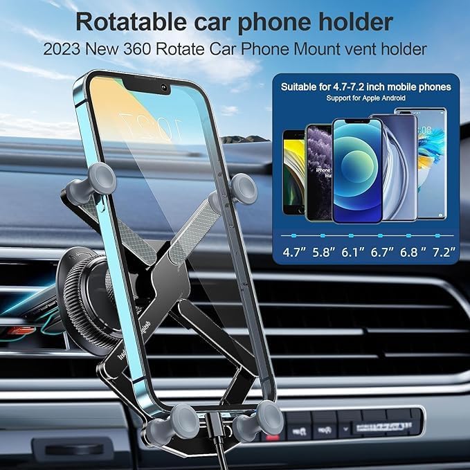 Soporte giratorio invisible para teléfono de automóvil, soporte de teléfono universal antivibraciones de 360 para tablero de automóvil y ventilación
