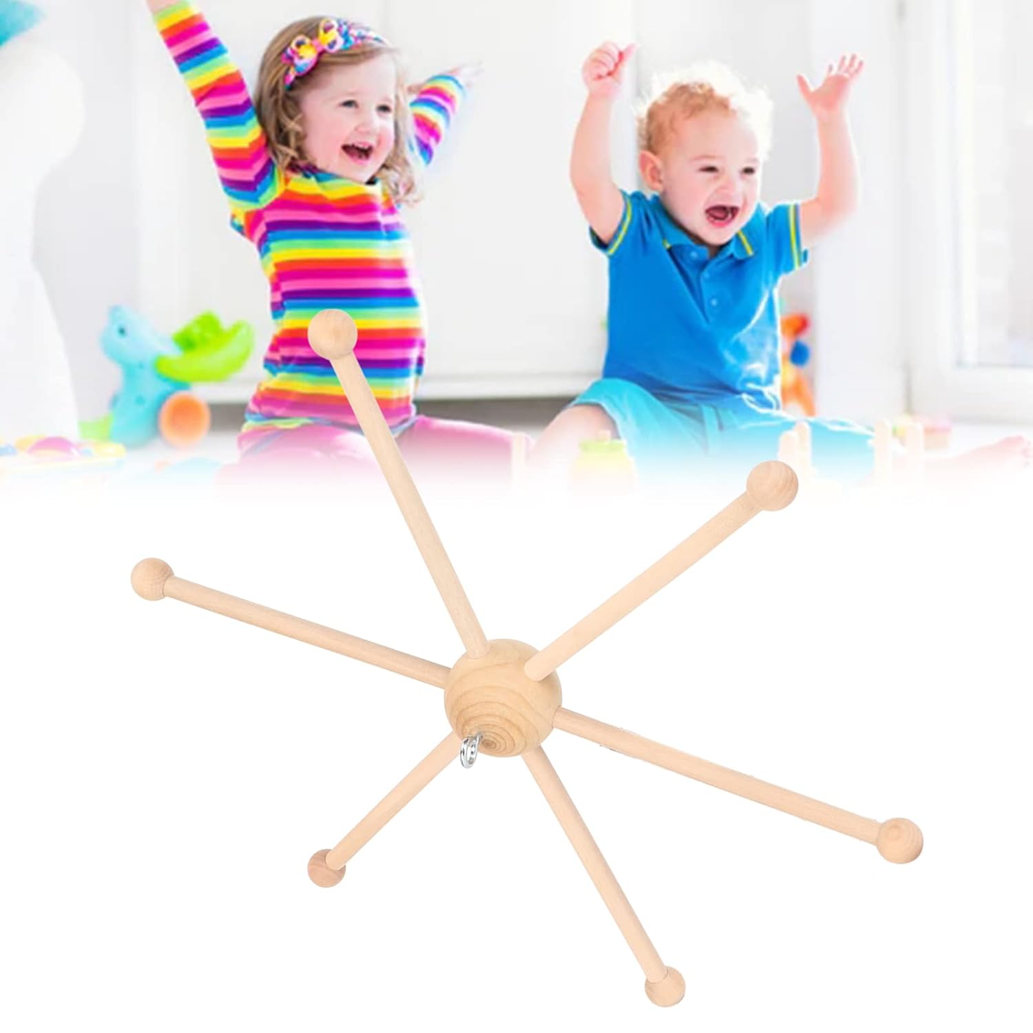 Kit de marco móvil de madera, soporte móvil de madera de seis patas, marco de suspensión para cuna de bebé, marco para campanas de cama, campanillas