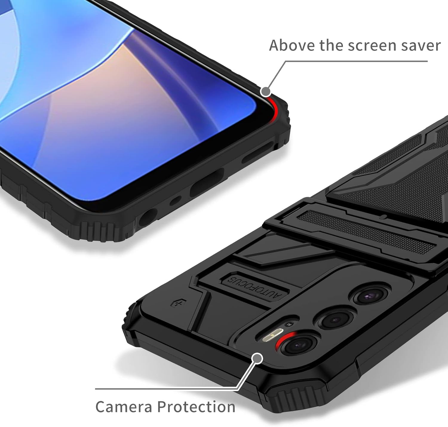Asuwish Funda de teléfono para OPPO A16A16SA54s con protector de pantalla de vidrio templado y soporte delgado para tarjeta de crédito, ranura móvil