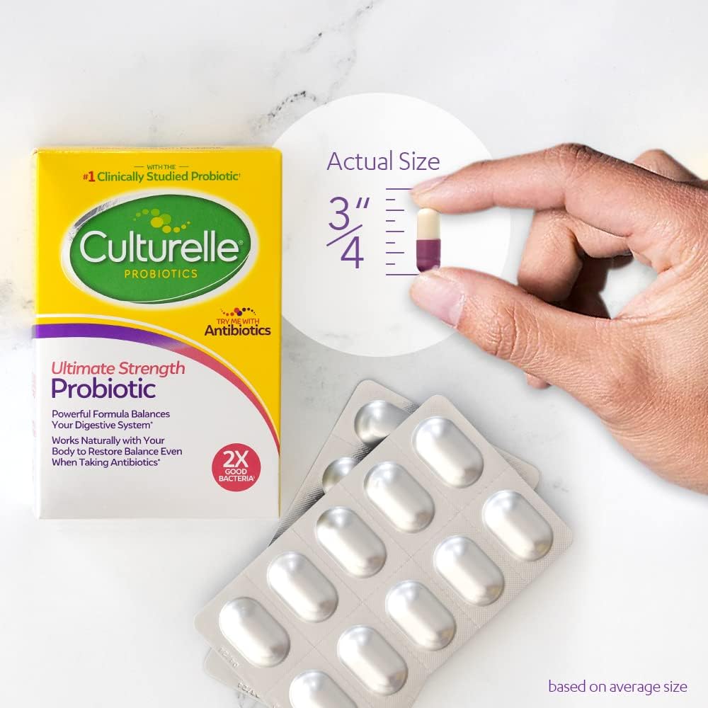 Culturelle Probiótico Ultimate Strength para hombres y mujeres y cápsulas probióticas diarias para hombres y mujeres, cepa probiótica más estudiada