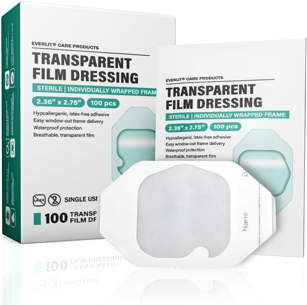 Everlit Care – Aderezo de película transparente, parche adhesivo impermeable grande, marco de ventana para ducha posquirúrgica, escudo intravenoso,