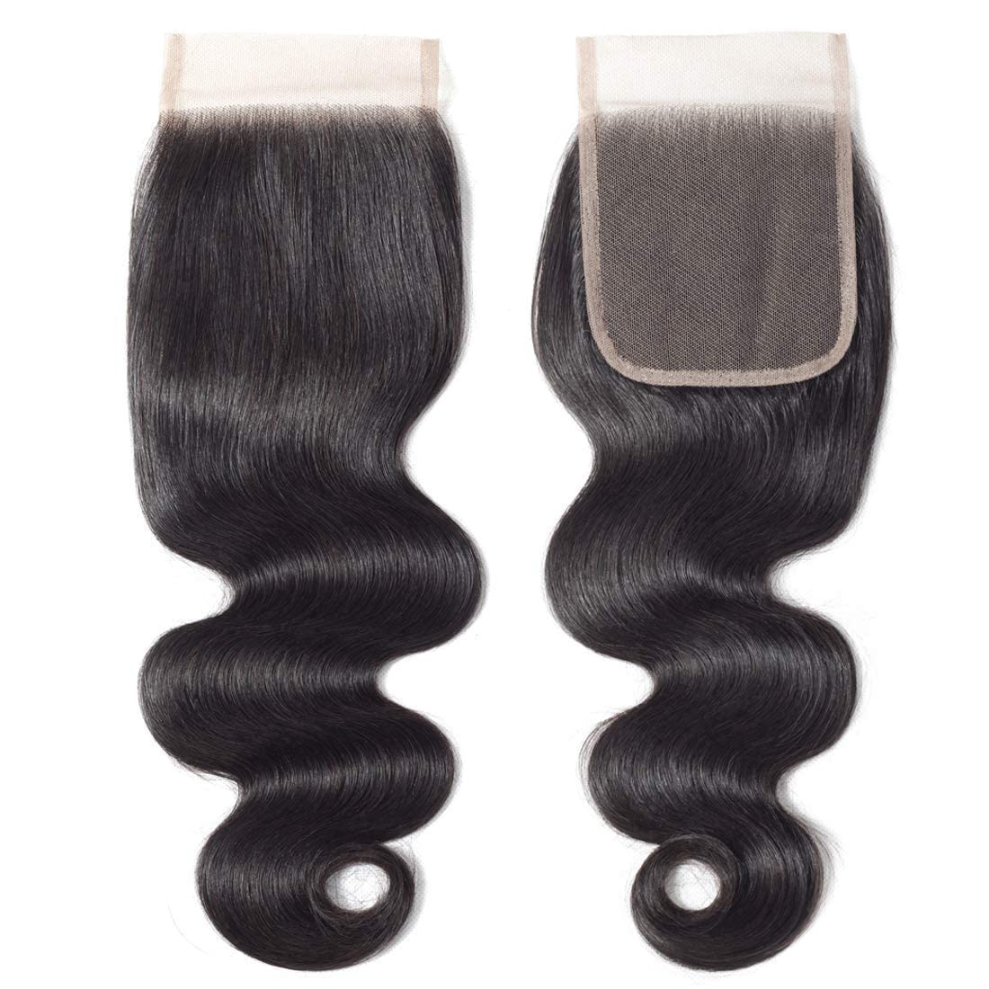Cierre de cabello humano ondulado con parte libre 4 × 4, cierre de encaje transparente suizo 100% sin procesar, cabello humano brasileño ondulado,