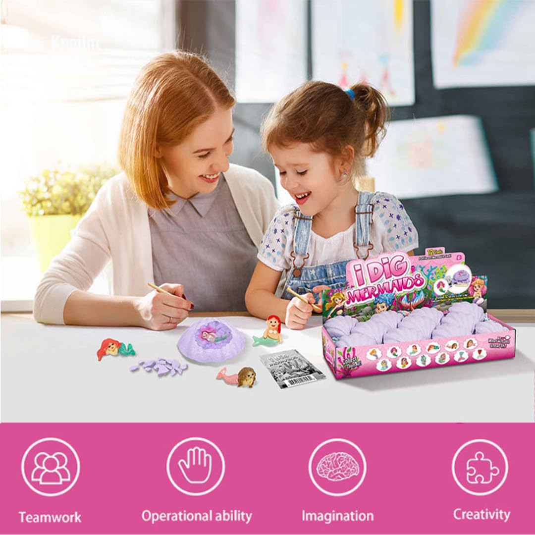 Juego de 12 descubrimientos de sirena para niños, emocionante aventura de excavación de conchas marinas, colección educativa de princesa de vida