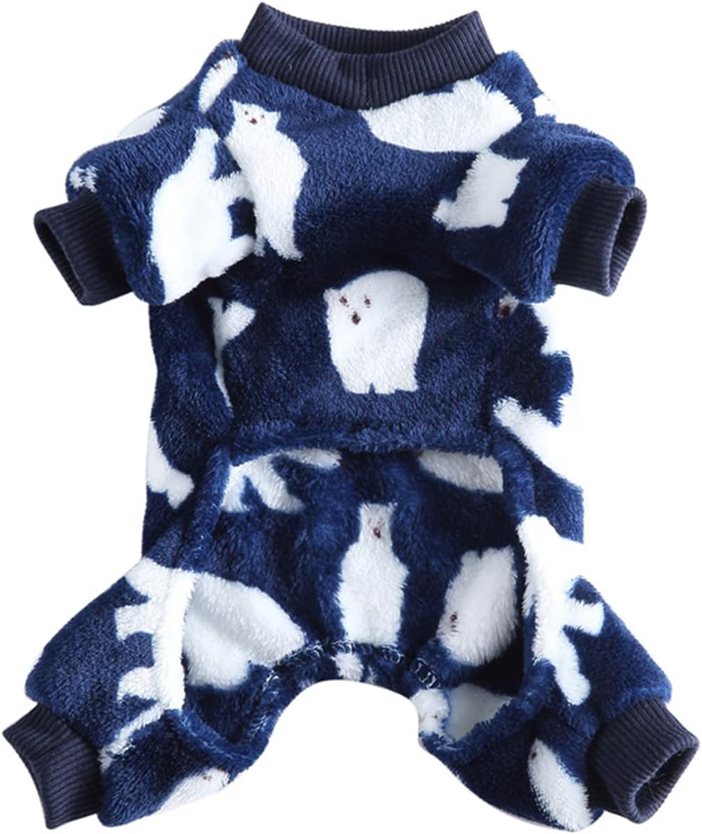 XIAOYU Pijama de invierno cálido para perro, overol de 4 patas para perro con bonito patrón de oso polar para perros pequeños, gatos, Halloween,