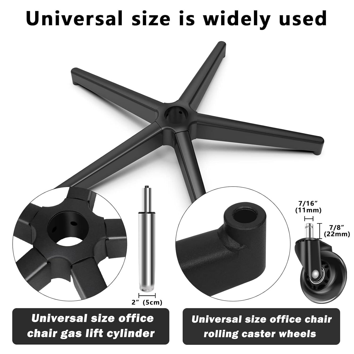Omyoffice Piezas de repuesto para silla de oficina, 28 pulgadas, repuesto de base resistente (2200 libras), pata de metal reforzada, rueda universal