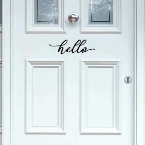 BERRYZILLA Hello Decal – Calcomanía de vinilo de 12 x 4 pulgadas para puerta delantera, escritura a mano, decoración de pared BERRYZILLA Hello Decal – Calcomanía de vinilo de 12 x 4 pulgadas para puerta delantera, escritura a mano, decoración de pared
