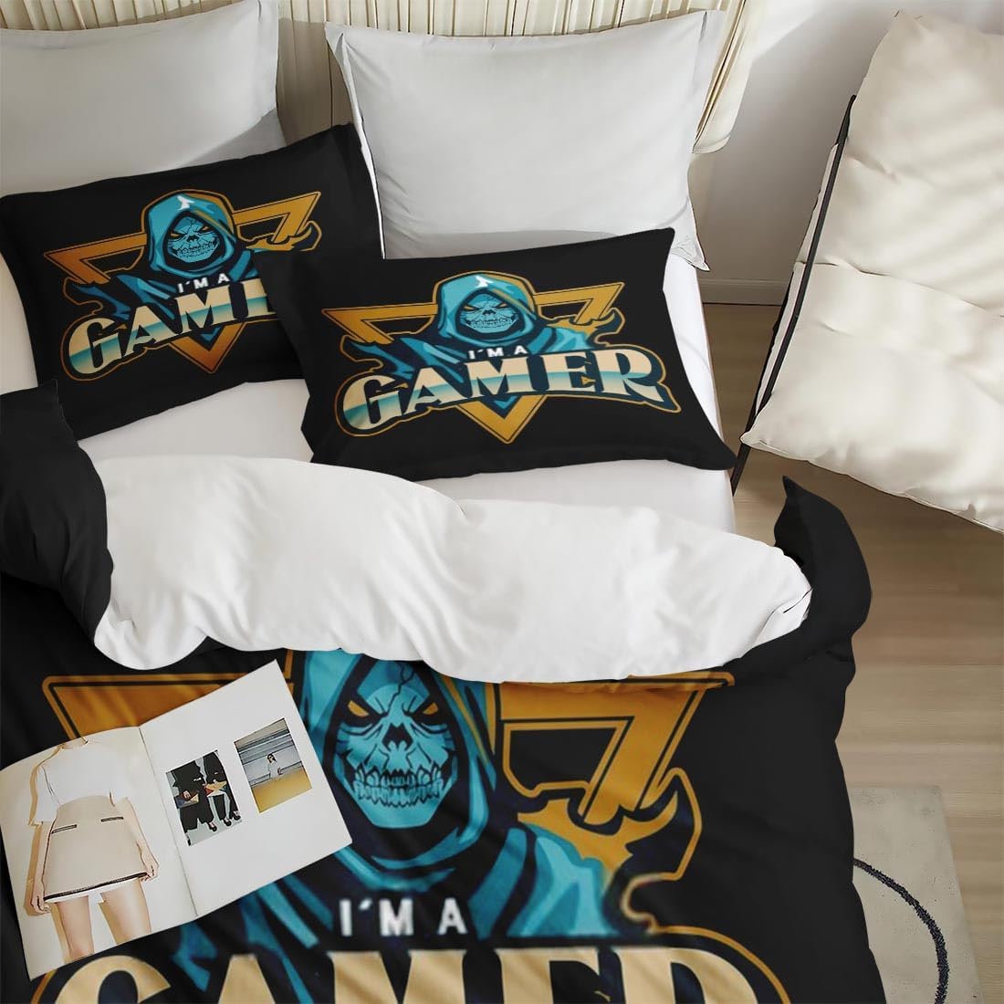 Funda de edredón tamaño Queen, juego de ropa de cama vintage con cierre de cremallera para niños y adultos, funda de edredón de juegos de calavera