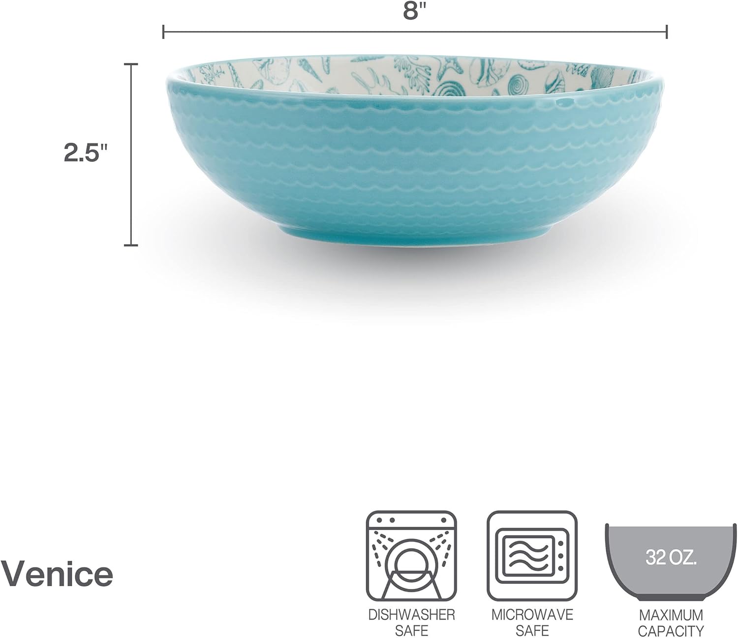 Pfaltzgraff Venice – Juego de 2 cuencos para pasta, 8 pulgadas, verde azulado y blanco
