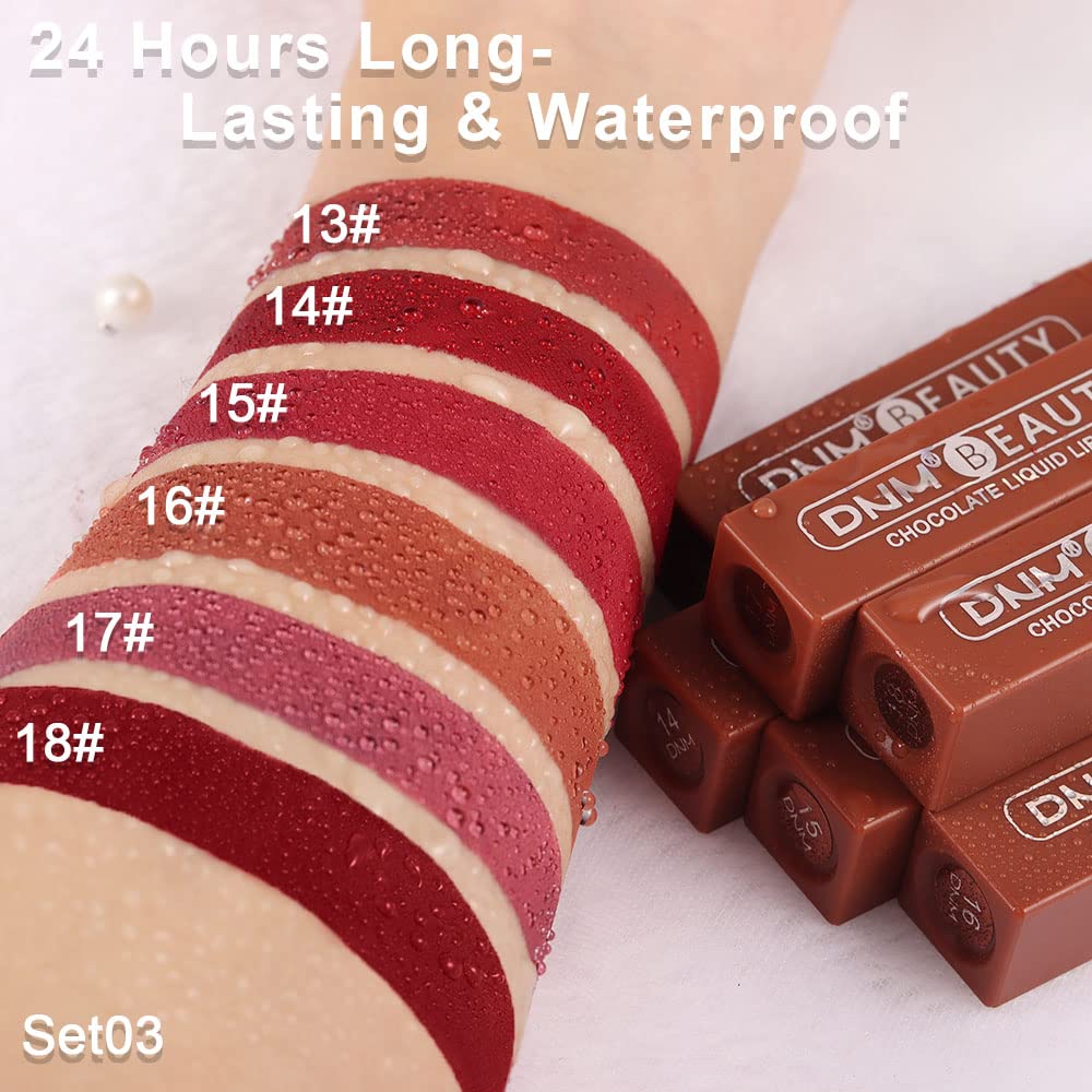 HAOYA Juego de 6 lápices labiales líquidos de chocolate mate, brillo de labios, para mujer, color rojo oscuro profundo, 24 horas permanecen en mate,
