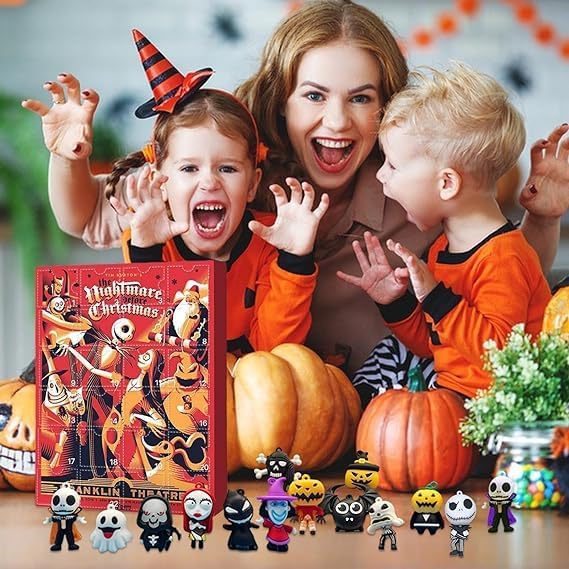 Calendario de Adviento 2023 de muñeca aterradora de Halloween 2023 para niños, calendario de cuenta regresiva de Halloween de 24 días, calendario de