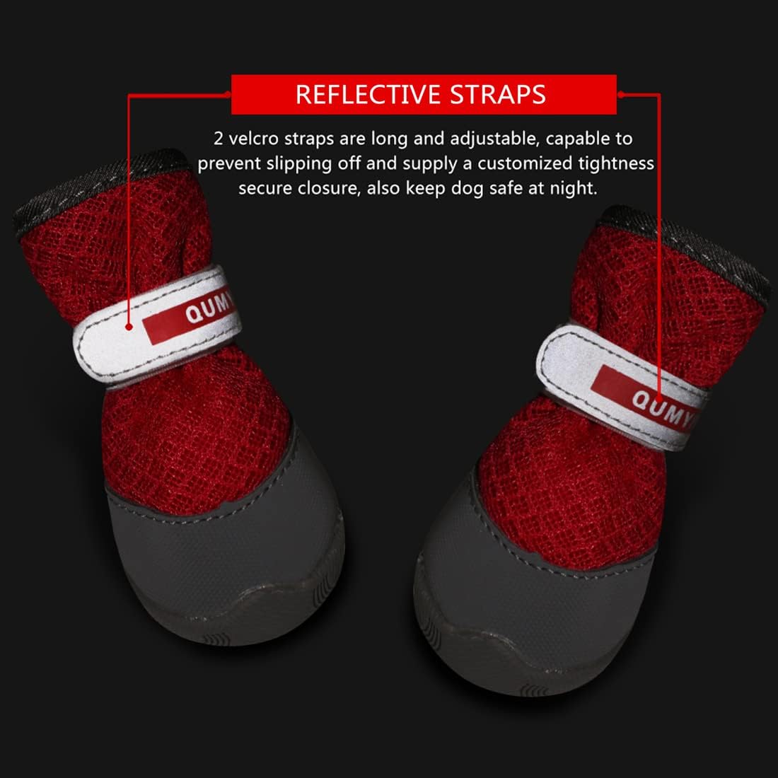 QUMY 2 botas para perros pequeños para pavimento caliente, zapatos de verano para cachorros con tira reflectante, suaves y cómodas, suela de goma