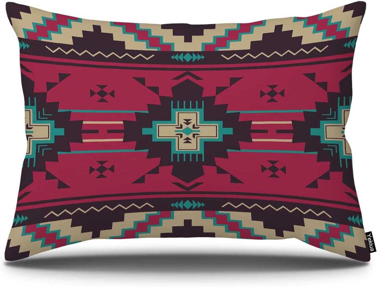 Yekiua Funda de almohada con patrón étnico, patrón tribal nativo del suroeste de América, funda de cojín rectangular para cama, sofá, tamaño King,
