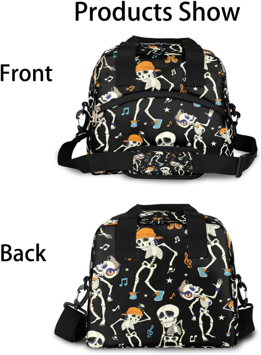 Bolsas de almuerzo aisladas con diseño de esqueleto bailarín para mujeres y hombres, adultos, día de los muertos, bolsa térmica reutilizable con