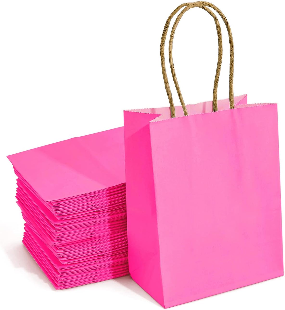 DjinnGlory Paquete de 60 pequeñas mini bolsas de regalo de papel rosa intenso con asas de 6.3 x 4.7 x 2.75 pulgadas para el día de la madre,