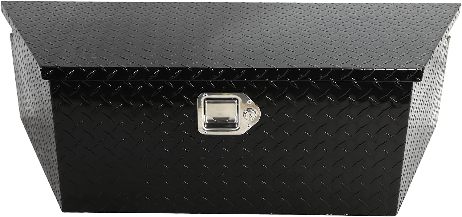Caja de herramientas de almacenamiento de lengua de aluminio negro de 39 pulgadas con cerradura y llaves